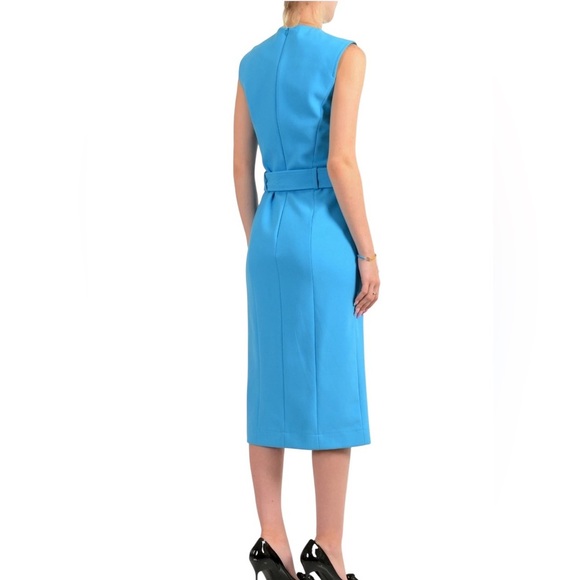 Hugo Boss Women’s “Dadorina” Bright Blue V-Neck Belted Sleeveless Pencil Dress - Picture 5 of 10